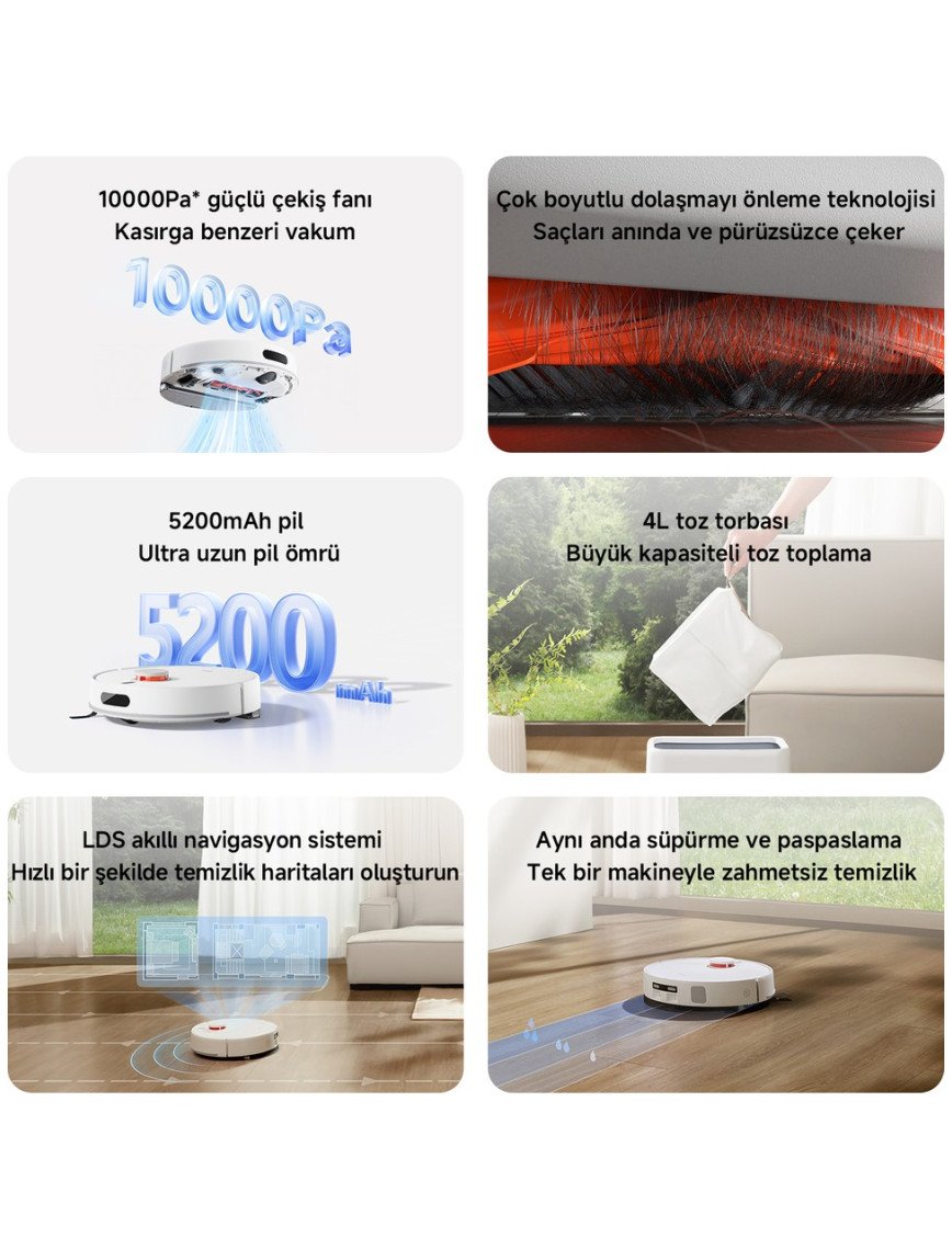 Xiaomi Robot Vacuum H40 Akıllı Robot Süpürge + Mop 10000PA (Xiaomi Türkiye Garantili)